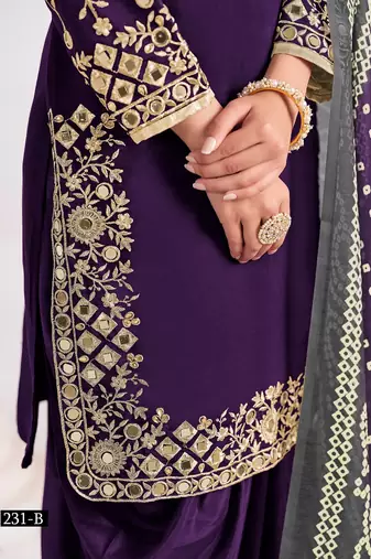 Violet silk embroidered salwar suits 