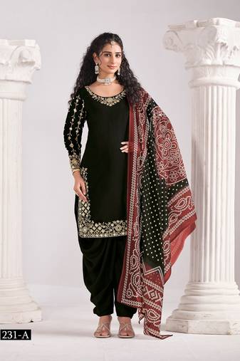 Black silk embroidered salwar suits 