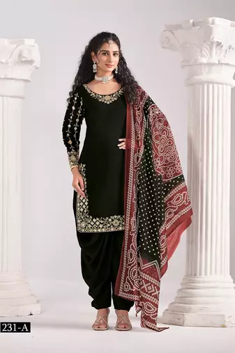 Black silk embroidered salwar suits 