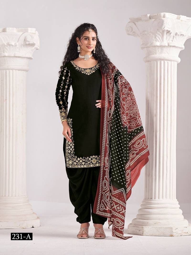 Black silk embroidered salwar suits 