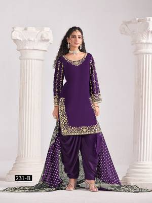 Violet silk embroidered salwar suits  4