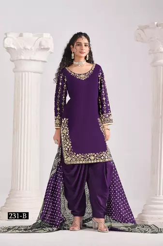 Violet silk embroidered salwar suits 