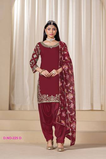 Maroon silk embroidered salwar suits 