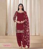 Maroon silk embroidered salwar suits 