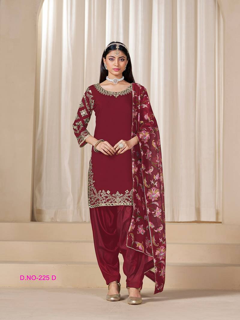 Maroon silk embroidered salwar suits 