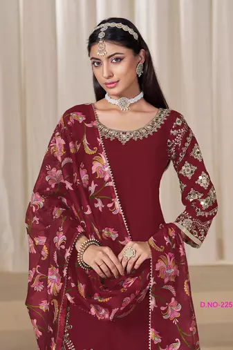 Maroon silk embroidered salwar suits 