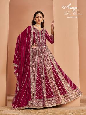 Pink faux georgette embroidered anarkali salwar kameez size up to 42 1
