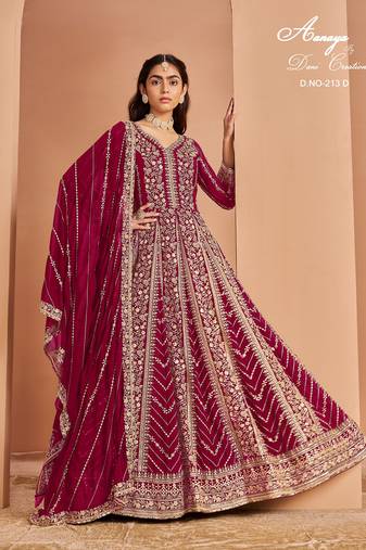 Pink faux georgette embroidered anarkali salwar kameez size up to 42
