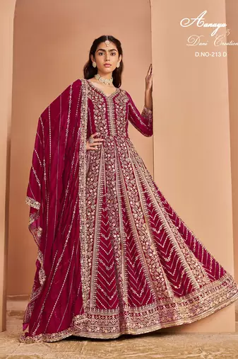 Pink faux georgette embroidered anarkali salwar kameez size up to 42