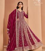 Pink faux georgette embroidered anarkali salwar kameez size up to 42