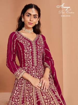 Pink faux georgette embroidered anarkali salwar kameez size up to 42 2