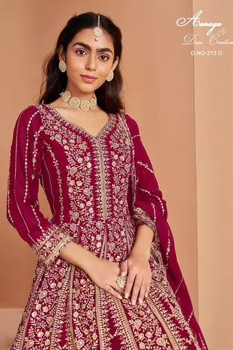 Pink faux georgette embroidered anarkali salwar kameez size up to 42