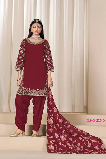 Maroon silk embroidered salwar suits 