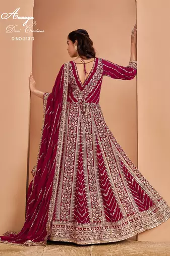 Pink faux georgette embroidered anarkali salwar kameez size up to 42