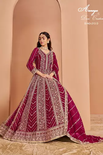 Pink faux georgette embroidered anarkali salwar kameez size up to 42