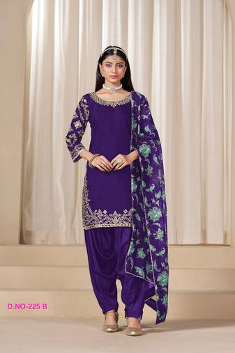 Violet silk embroidered salwar suits 