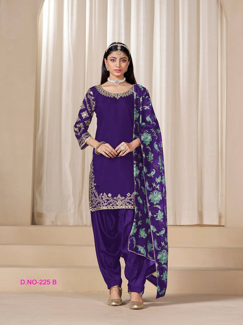 Violet silk embroidered salwar suits 