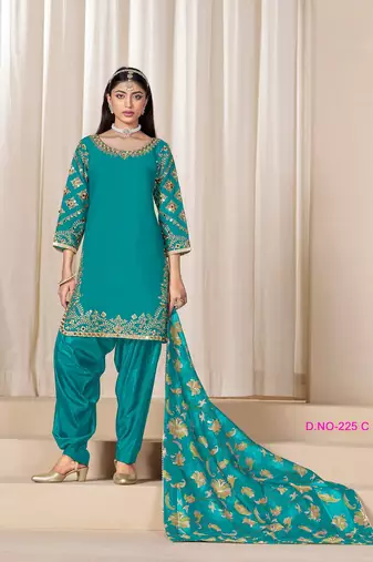 Green silk embroidered salwar suits 