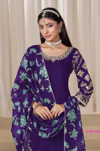 Violet silk embroidered salwar suits 