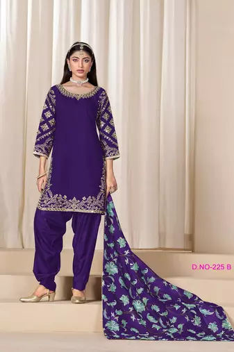 Violet silk embroidered salwar suits 