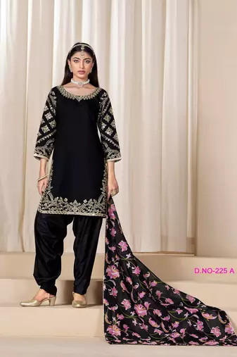 Black silk embroidered salwar suits 