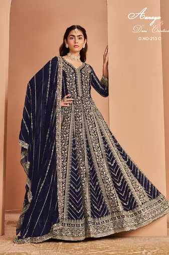 Blue faux georgette embroidered anarkali salwar kameez