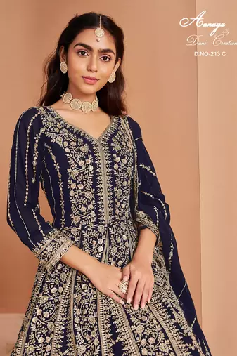Blue faux georgette embroidered anarkali salwar kameez