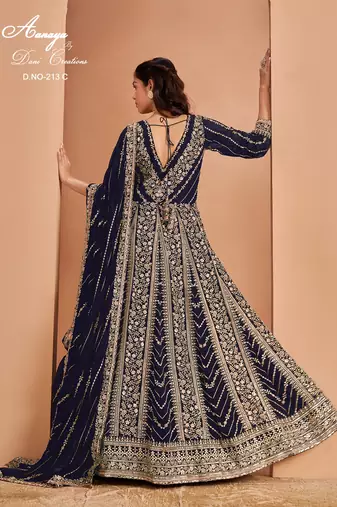 Blue faux georgette embroidered anarkali salwar kameez