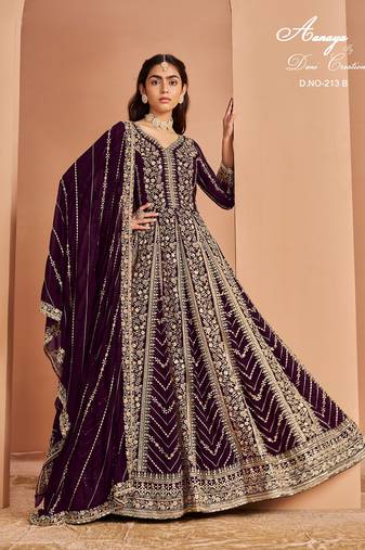 Purple faux georgette embroidered anarkali salwar kameez
