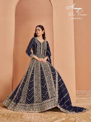 Blue faux georgette embroidered anarkali salwar kameez 1