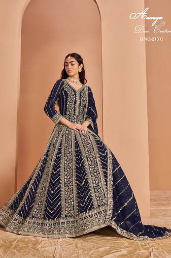 Blue faux georgette embroidered anarkali salwar kameez