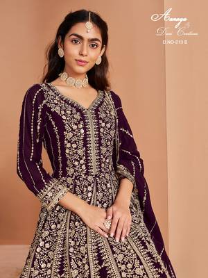 Purple faux georgette embroidered anarkali salwar kameez 2