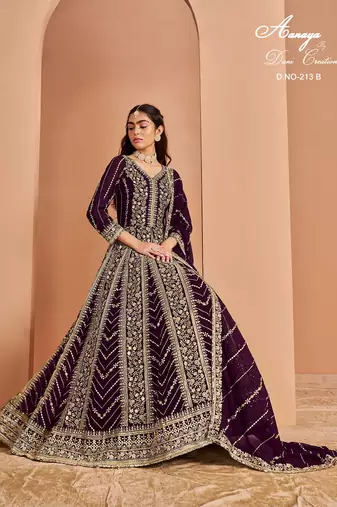 Purple faux georgette embroidered anarkali salwar kameez