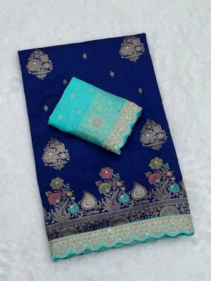 Navy Blue Color Heavy Zari Weaving Dola SIlk Blnd Saree 3