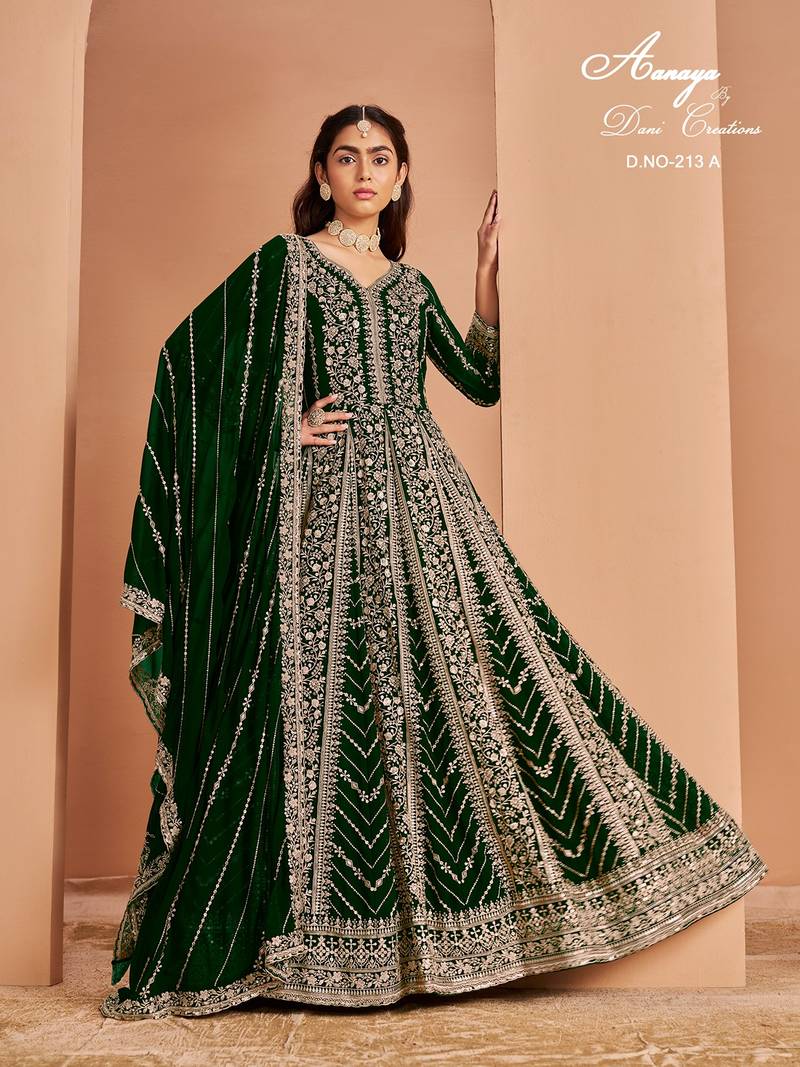 Green faux georgette embroidered anarkali salwar kameez