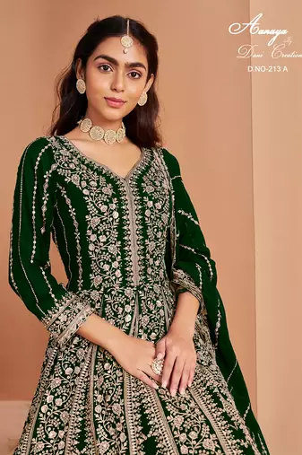 Green faux georgette embroidered anarkali salwar kameez