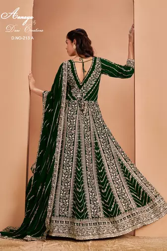 Green faux georgette embroidered anarkali salwar kameez