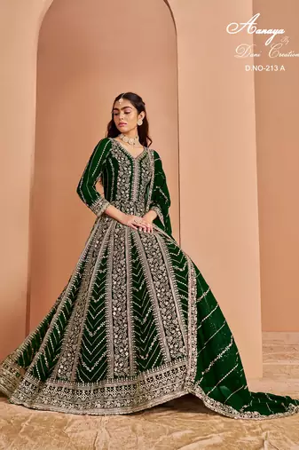 Green faux georgette embroidered anarkali salwar kameez