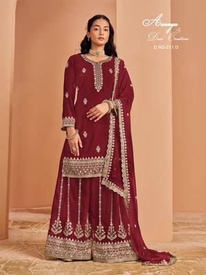 Red faux georgette embroidered salwar suit  1