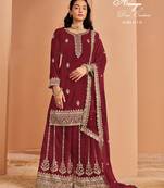 Red faux georgette embroidered salwar suit 