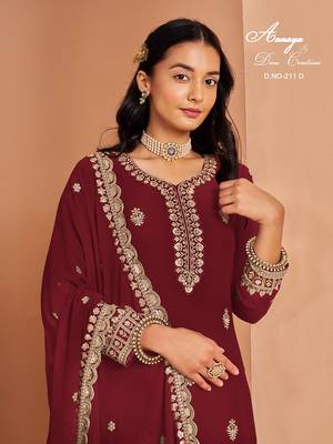 Red faux georgette embroidered salwar suit  2