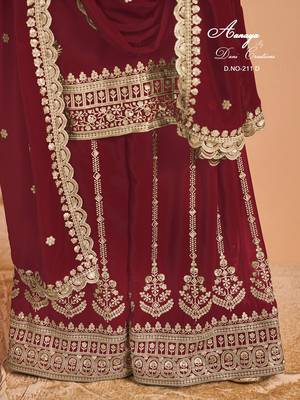 Red faux georgette embroidered salwar suit  3