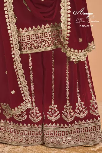 Red faux georgette embroidered salwar suit 