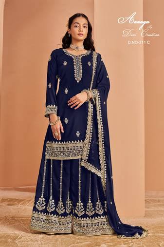 Blue faux georgette embroidered salwar suit 