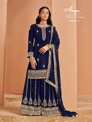 Blue faux georgette embroidered salwar suit  1