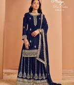 Blue faux georgette embroidered salwar suit 