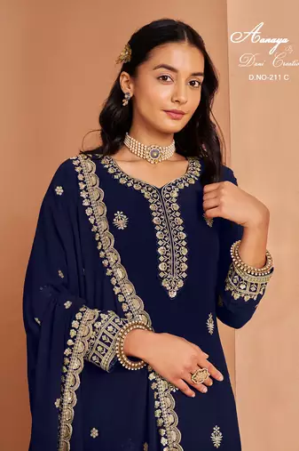 Blue faux georgette embroidered salwar suit 