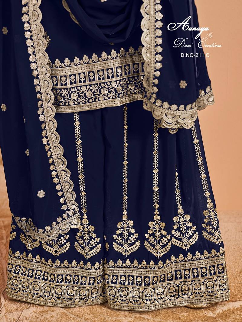 Blue faux georgette embroidered salwar suit 