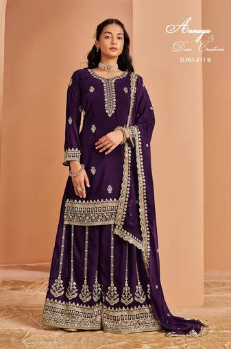 Purple faux georgette embroidered salwar suit 