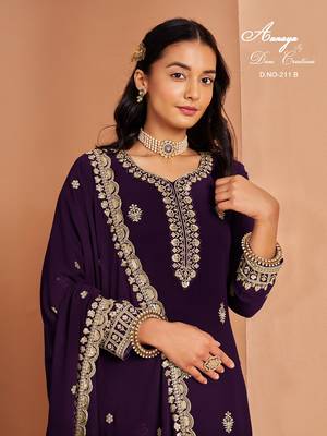 Purple faux georgette embroidered salwar suit  2